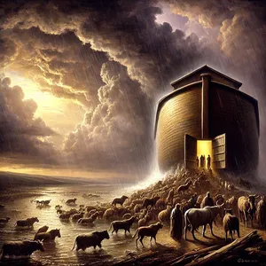 16. Van alle dieren kwamen er een mannetje en een wijfje, zoals God aan Noach had opgedragen. Toen sloot de HEER de deur achter hem.